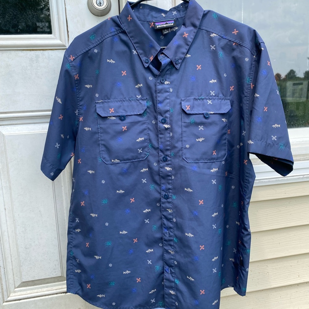 Patagonia Blue Casual Button Down Shirt with Nautical Print